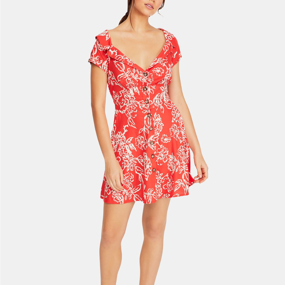 Free People Red White Boho A-Line mini dress NWT